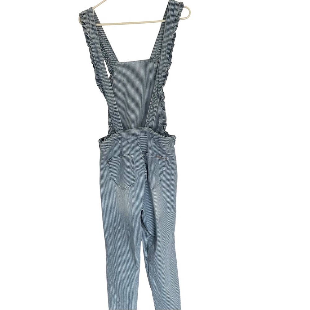 Cream Women’s Faded Blue Denim Pinstripe Overalls with Ruffled Straps  Size XS - Picture 2 of 16